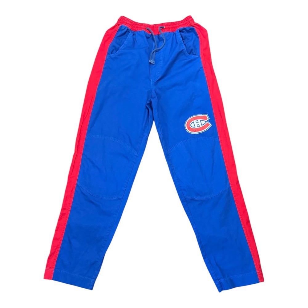 Vintage Montreal Canadiens NHL Mens Blue Red Cotton Jogger Pants Size Small